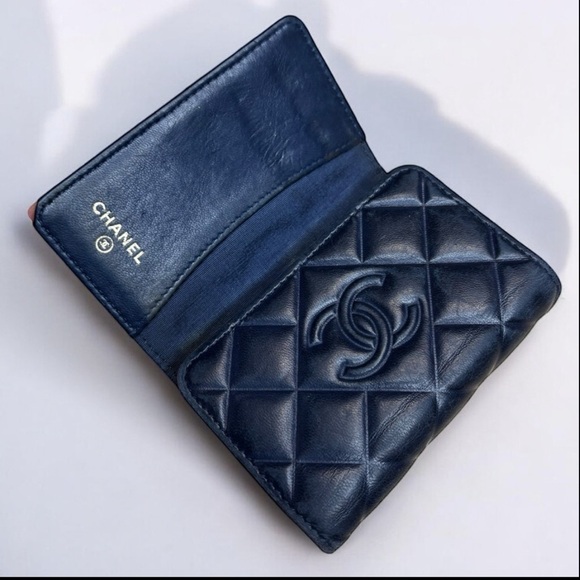 CHANEL Handbags - CHANEL Navy Quilted Card Case